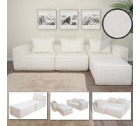 Canapé en L HWC-O54, canapé lounge avec ottomane, modulable à droite/gauche, tissu/textile 63x270x190cm crème