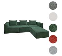 Canapé en L HWC-O54, canapé lounge avec ottomane, modulable à droite/gauche, tissu/textile 63x270x190cm ~ vert