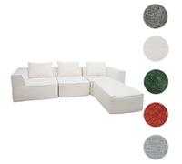 Canapé en L HWC-O54, canapé lounge avec ottomane, modulable à droite/gauche, tissu/textile 63x270x190cm crème