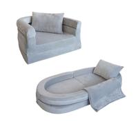 Canapé en Mousse pour Enfants avec Couverture & Oreiller, Sofa Convertible 3-en-1 Pré-assemblé pour Tout-petits, Chaise Pliable d'Intérieur & Lit de Sol Dépliable pour Garçons & Filles (Gris)