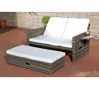 Canapé en polyrotin CLP Ancona 5 mm gris chiné, revêtement blanc crème