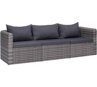Canapé en rotin pour balcon, 3 places, idéal pour jardin ou terrasse, ensemble de jardin avec coussins, fauteuil de relaxation d'extérieur, petit ensemble de salon, couleur gris