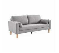 Canapé en tissu gris clair - Bjorn - Canapé 3 places fixe droit pieds bois. style scandinave