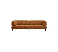 Canapé en velours ocre, 4 places, revêtement Loma, cadre bois dur et contreplaqué, mousse et ressorts, relax - Woood, Lloyd - 245x90x75 cm