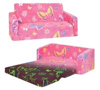 Canapé enfant 2 en 1, pliable, rose, avec effet phosphorescent