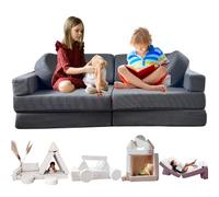 Canapé Enfant Convertible - Chauffeuse 2 Places Transformable en Lit d'Appoint, Aire de Jeu, Fauteuil, Matelas de Sol - Idéal Cadeau Enfants - Possibilités de Jeux Infinies (Gris Ardoise, 2 Places)