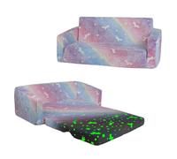 Canapé Enfants Convertible Sofa Bed 2 en 1, Pliant Fauteuil Enfant 2 Places pour Filles et Garçons, Briller dans Le Noir Canapé Lit pour Chambre Coin Lecture Salon,Rose Licorne
