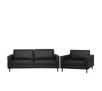 Canapé et fauteuil de salon en cuir noir SAVALEN - BELIANI - Contemporain - 3 places - Moelleux