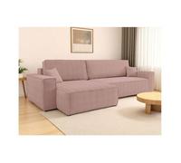 Canapé FARAH d'angle max réversible et convertible 5 places en velours côtelé - Rose