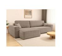 Canapé FARAH d'angle max réversible et convertible 5 places en velours côtelé - Taupe