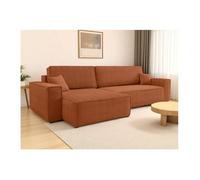 Canapé FARAH d'angle max réversible et convertible 5 places en velours côtelé - Terracotta