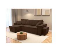 Canapé FARAH d'angle réversible et convertible 4 places avec un pouf en velours côtelé - Marron