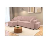 Canapé FARAH d'angle réversible et convertible 4 places avec un pouf en velours côtelé - Rose