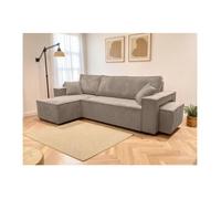 Canapé FARAH d'angle réversible et convertible 4 places avec un pouf en velours côtelé - Taupe