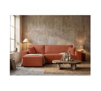 Canapé FARAH d'angle réversible et convertible 4 places en tissu bouclette - Terracotta