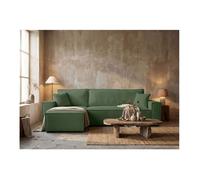 Canapé FARAH d'angle réversible et convertible 4 places en tissu bouclette - Vert