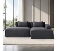 Canapé fixe d'angle 2 places - ZEVKOR - 233 x 129 cm - tissu gris - ressorts ensachés - mousse haute densité