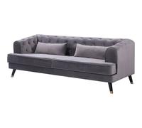 Canapé fixe en velours "Gloria" - 216 x 86 x 76 cm - 3 places - Gris