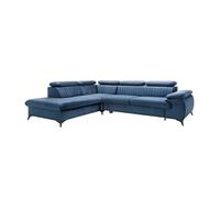 Canapé grand angle gauche convertible en velours bleu nuit SAMARA