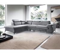 Canapé grand angle gauche convertible en velours gris clair SAMARA