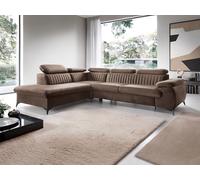 Canapé grand angle gauche convertible en velours taupe SAMARA