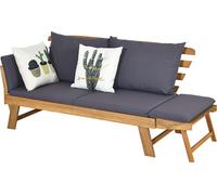 Canapé inclinable COSTWAY avec accoudoirs rabattables, banc solarium en bois d'acacia avec coussin, banc de jardin pour jardin, terrasse et intérieur (gris)