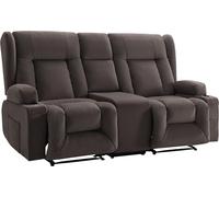 Canapé inclinable Loveseat, canapé inclinable électrique avec chauffage et massage, canapé inclinable électrique en daim avec console centrale, ports USB, porte-gobelets et poches latérales, fauteuil