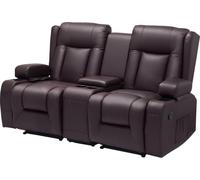 Canapé inclinable Loveseat, canapé inclinable manuel avec console centrale, canapé inclinable en simili cuirPolyuréthaneavec ports USB, porte-gobelets et sacs de rangement, fauteuil double Loveseat po