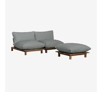 Canapé inclinable modulaire 2 pièces avec pouf en bois d'acacia Brina Gris Anthracite