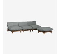 Canapé inclinable modulaire 3 pièces avec pouf en bois d'acacia Brina Gris Anthracite
