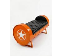 Canapé industriel en tonneau métallique orange avec revêtement Capitoné | 2 personnes, 150 x 58 x 45 cm, tapissé en cuir synthétique, détail étoile blanche, base métallique stable