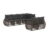 Canapé Jardin Poly Rotin 7 Pièces Gris et Gris Foncé avec Coussins | Coussins polyester lavables, pieds réglables, cadre acier robuste, design modulable, housse imperméable recommandée