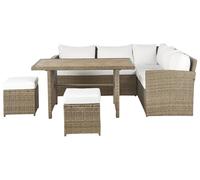 Canapé Jardin Rotin 5 Places avec Table 2 Ottomans Marron Coussins Blancs Bardi