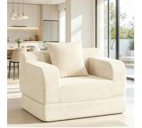 Canapé lit 1 place convertible 100x172cm, fauteuil lit velours côtelé beige, pouf convertible pour chambre/bureau