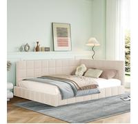 Canapé lit 140x200 cm EVRYAE - avec dossier et accoudoir réversible sommier à lattes sans matelas - Beige