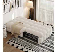 Canapé-lit 183 x 76 cm, 2 en 1 : convertible en lit avec matelas intégré et repose-pieds, revêtement bouclé, surface de couchage rembourrée, couleur beige