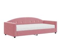 Canapé lit 2 en 1 rose de 90 x 200 cm avec matelas en mousse de 17 cm, tapissé en velours doux (100 % polyester), structure en bois et métal, idéal pour salon ou chambre d'invités