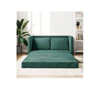 Canapé-Lit 2-en-1 Velours 122x204x55 cm Vert Foncé avec Coussin