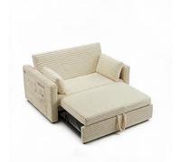 Canapé lit 2 places beige, convertible avec tiroir et dossier réglable | Mousse haute densité confortable, velours côtelé doux, housse lavable en machine, cadre en fer robuste