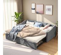Canapé Lit 2 Places, Canapé-Lit Extensible 90/180 x 200 cm, Lit de Jour, Avec Sommier à Lattes, Canapé-lit Rembourré, Polyvalent, Convertible, Extensible, Pliant, Tissu Velours, Gris, Sans Matelas