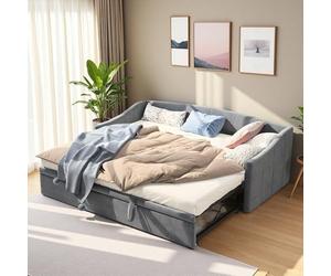 Canapé Lit 2 Places, Canapé-Lit Extensible 90/180 x 200 cm, Lit de Jour, Avec Sommier à Lattes, Canapé-lit Rembourré, Polyvalent, Convertible, Extensible, Pliant, Tissu Velours, Gris, Sans Matelas
