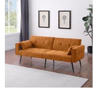 Canapé-lit 2 Places Capitonné Scandinave en Tissu Jaune - Banquette Convertible avec Pieds en Métal - Structure Bois - 175x71x71cm
