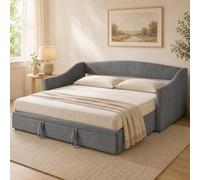 Canapé Lit 2 Places Convertible 90/180x200 cm,Extensible Lit Canape 2 Personnes avec Lits Gigogne, Canapé-lit Rembourré avec Sommier à Lattes pour Adulte et Adolescent, Velours, sans Matelas(Gris)