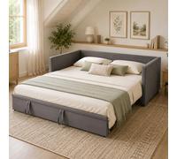 Canapé Lit 2 Places Convertible 90/180x200 cm,Extensible Lit Canape 2 Personnes avec Lits Gigogne, Canapé-lit Rembourré avec Sommier à Lattes pour Adulte et Adolescent, Velours, sans Matelas(Gris)