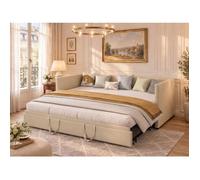 Canapé-Lit 2 Places Convertible 90/180x200 cm Velours Beige Lit Gigogne Sommier à Lattes Sans Matelas pour Ados et Adultes