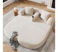 Canapé-Lit 2 Places en Velours Côtelé, Pliable, Sans Montage, Beige Clair | Velours côtelé beige clair, pliable, sans montage, 2 coussins, accoudoir amovible, 250 kg.