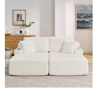 Canapé-lit 2 places inclinable velours côtelé beige multifonction avec poche latérale et porte-gobelet salon chambre,186x154x78cm