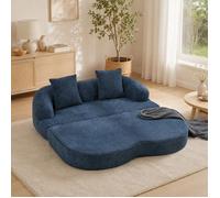 Canapé-lit 2 Places - Lit Double Dépliant, 2 Coussins Inclus, Chenille Bleu Marine pour Chambre D'amis et Séjour