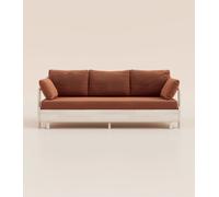 Canapé-lit 2 places - Tissu Terracotta - Avec matelas mémoire de forme - Tediber