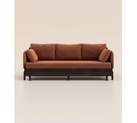 Canapé-lit 2 places - Tissu Terracotta - Avec matelas mémoire de forme - Tediber